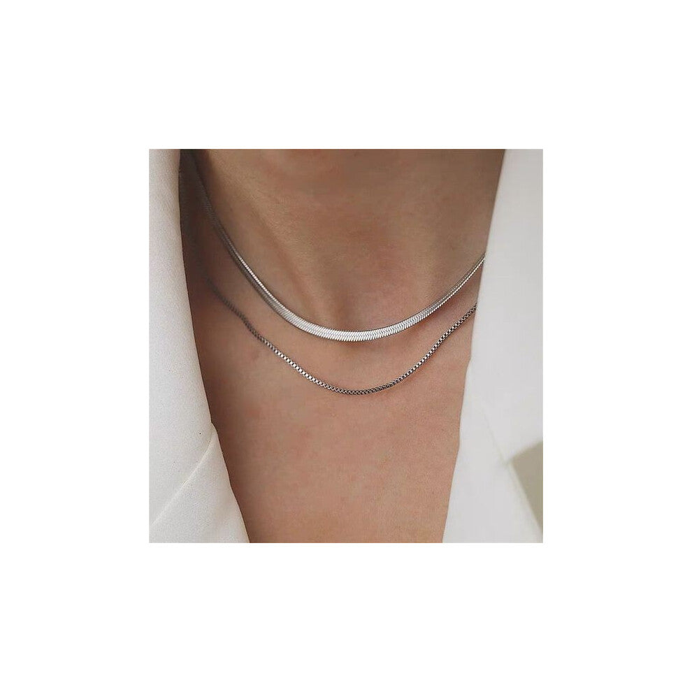 (Silver 2) Geometric Stylish Snake Bone Chain Necklace For Women In Premium Quality Gold Color For Spring