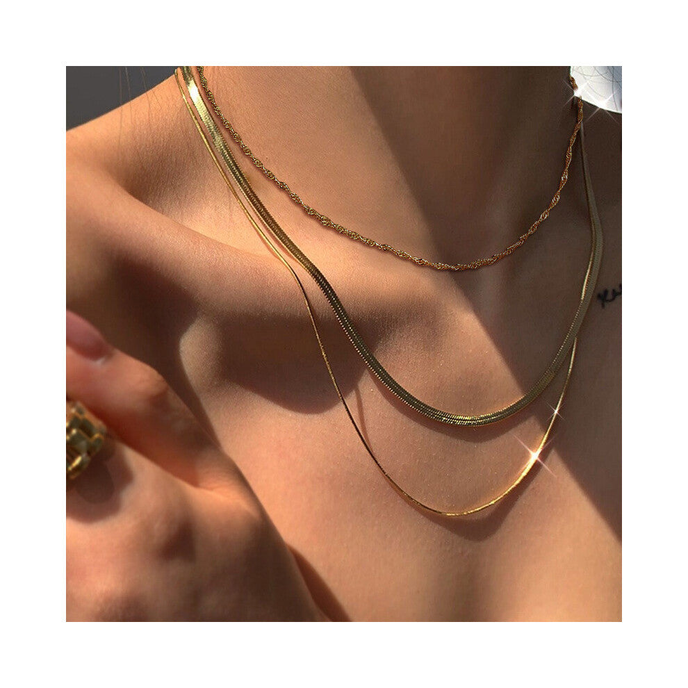 (Gold Set) Geometric Stylish Snake Bone Chain Necklace For Women In Premium Quality Gold Color For Spring
