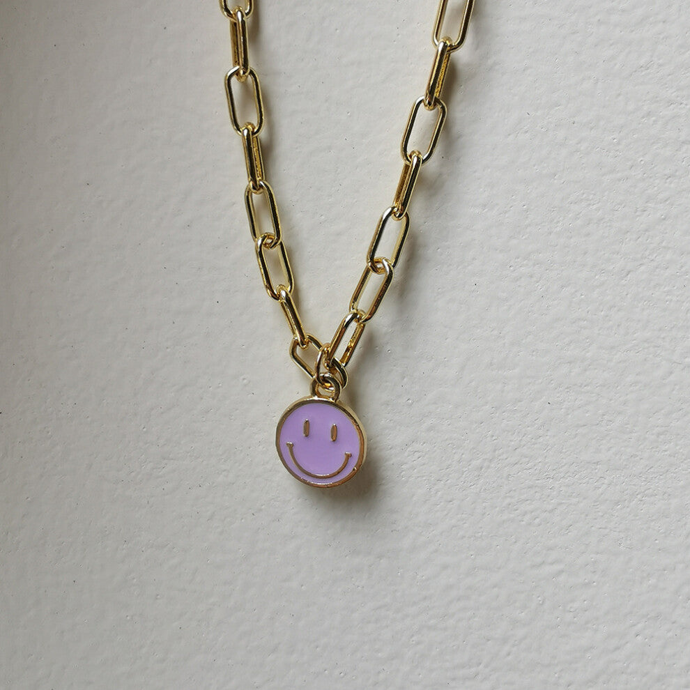 (Small Purple) Smiley Unique Alloy Face Pendant Necklace In Vibrant Colors For Chic Everyday Wear