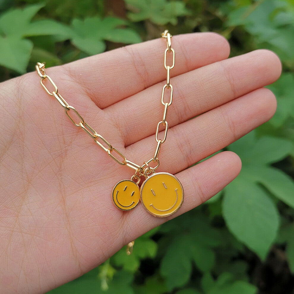(Dual Yellow) Smiley Unique Alloy Face Pendant Necklace In Vibrant Colors For Chic Everyday Wear