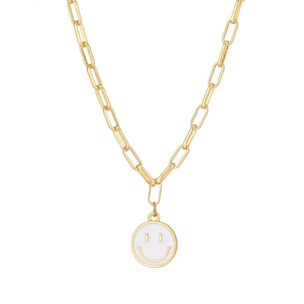 (Large White) Smiley Unique Alloy Face Pendant Necklace In Vibrant Colors For Chic Everyday Wear