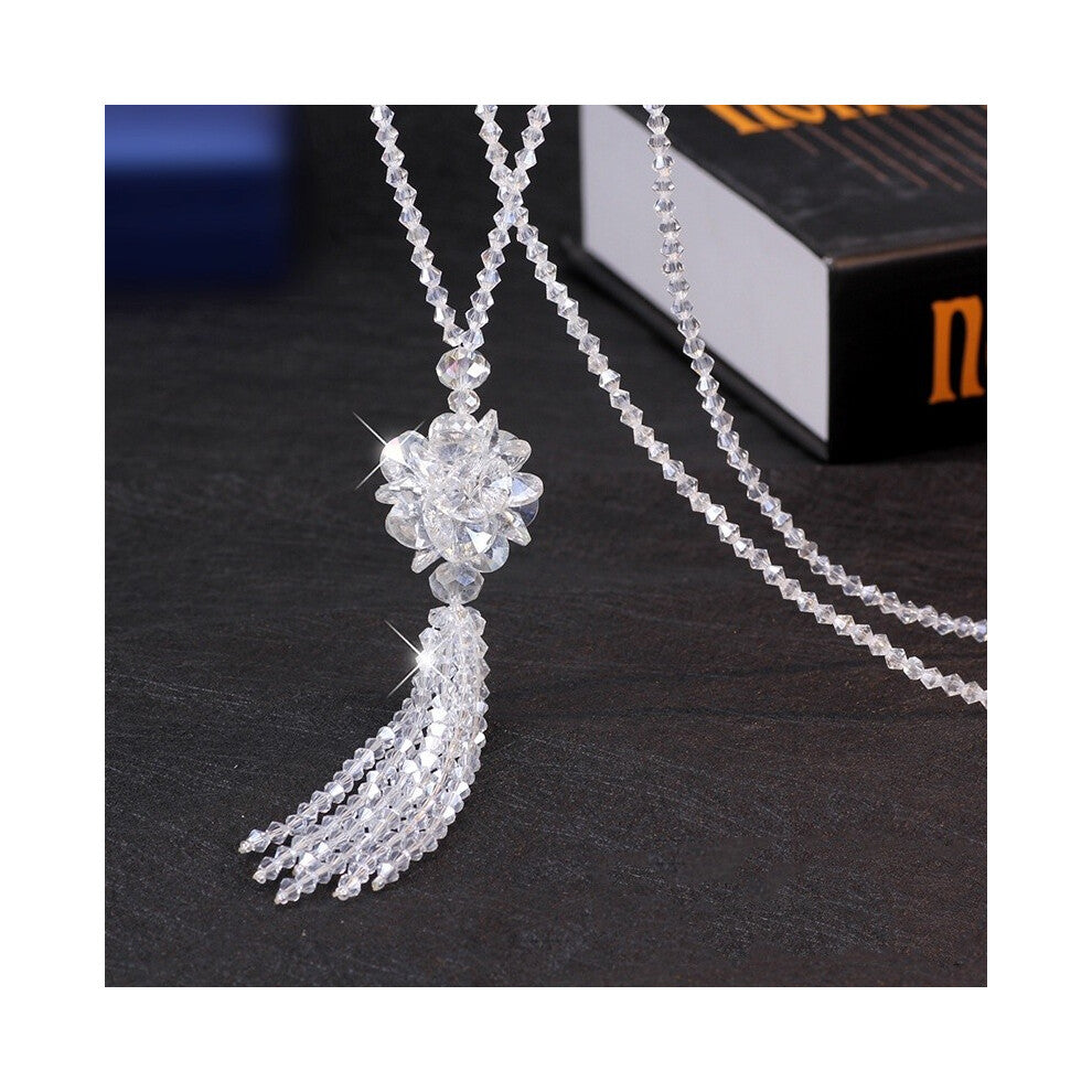 ( White) Beautifully Crafted Long Crystal Necklace With Floral Accents For Women Various Colors In