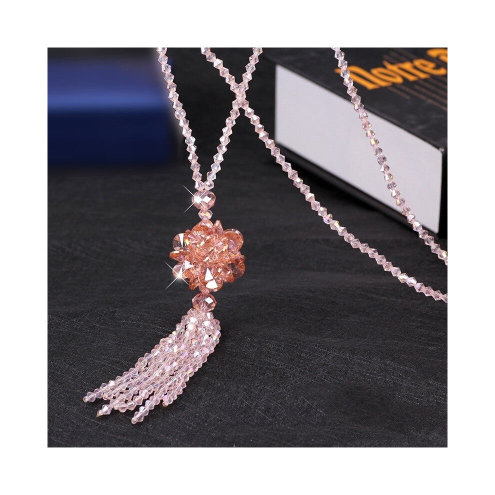 ( Pink) Beautifully Crafted Long Crystal Necklace With Floral Accents For Women Various Colors In