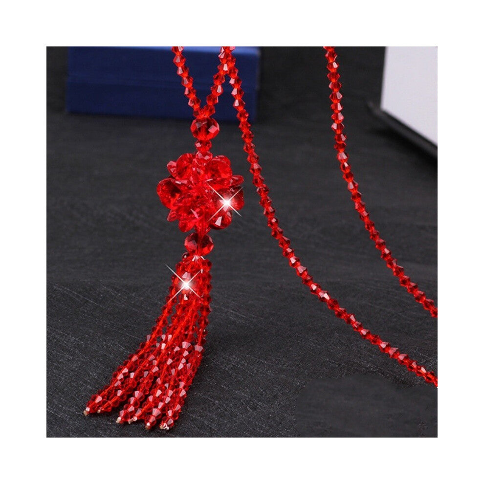 ( Red) Beautifully Crafted Long Crystal Necklace With Floral Accents For Women Various Colors In