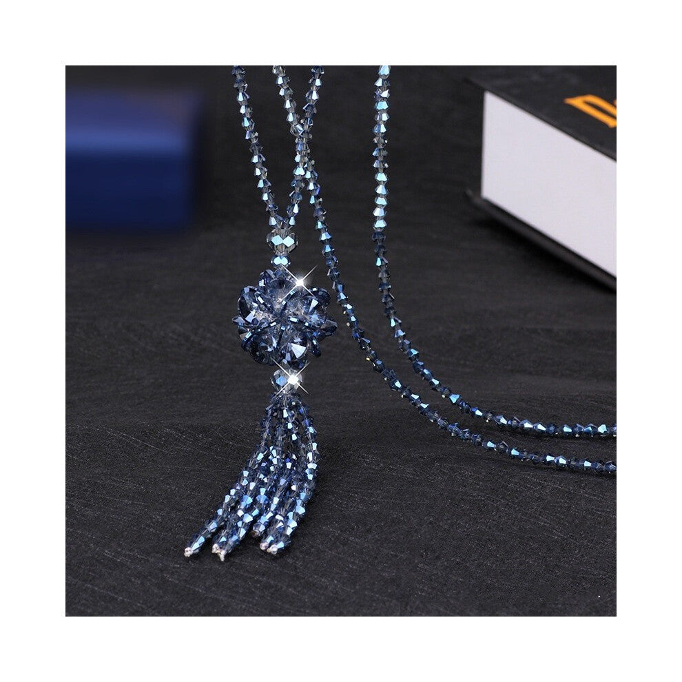 ( Blue) Beautifully Crafted Long Crystal Necklace With Floral Accents For Women Various Colors In