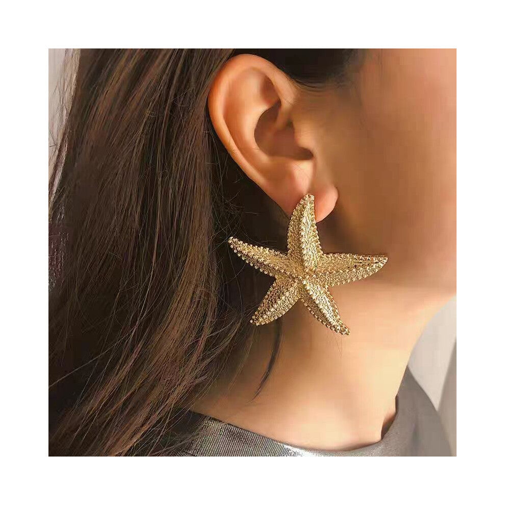 (Gold Starfish Earring) Shell And Beautiful Starfish Necklace Alloy Pendant With Nature Design Inspired