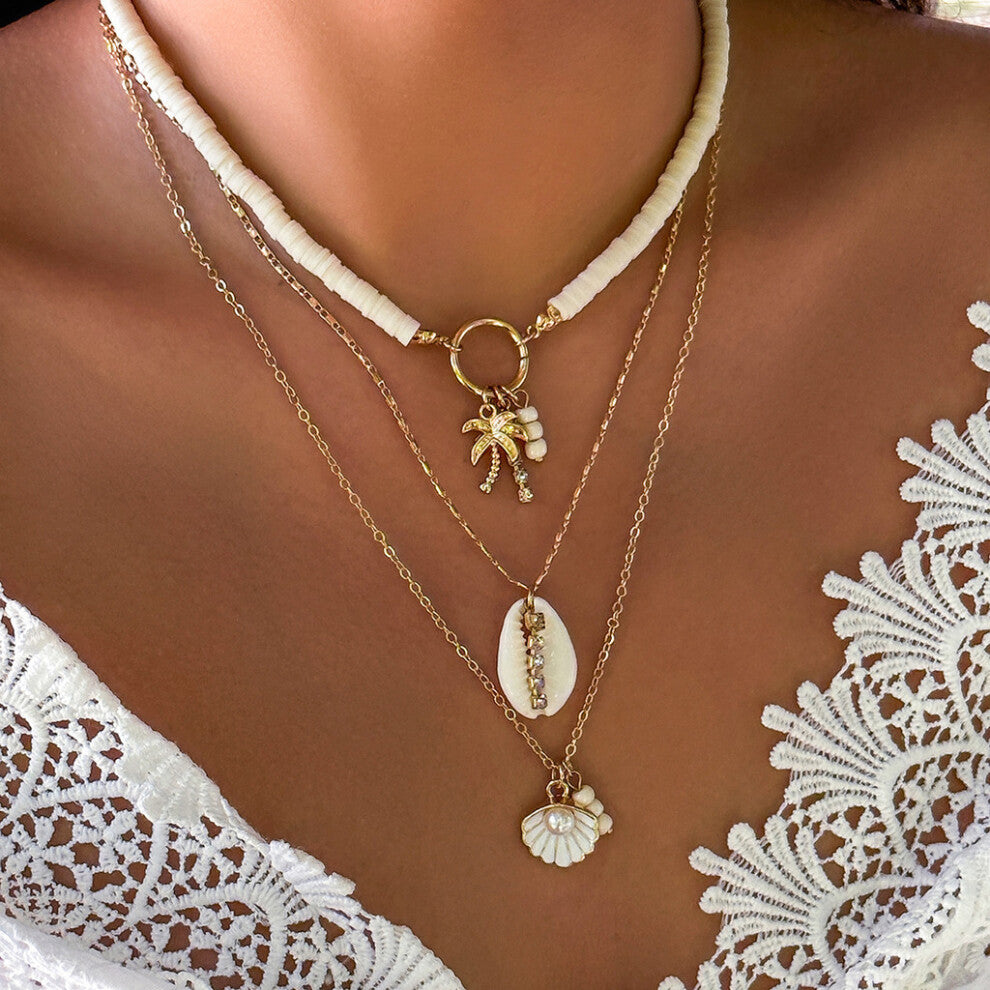 (Palm Shell Necklace) Shell And Beautiful Starfish Necklace Alloy Pendant With Nature Design Inspired