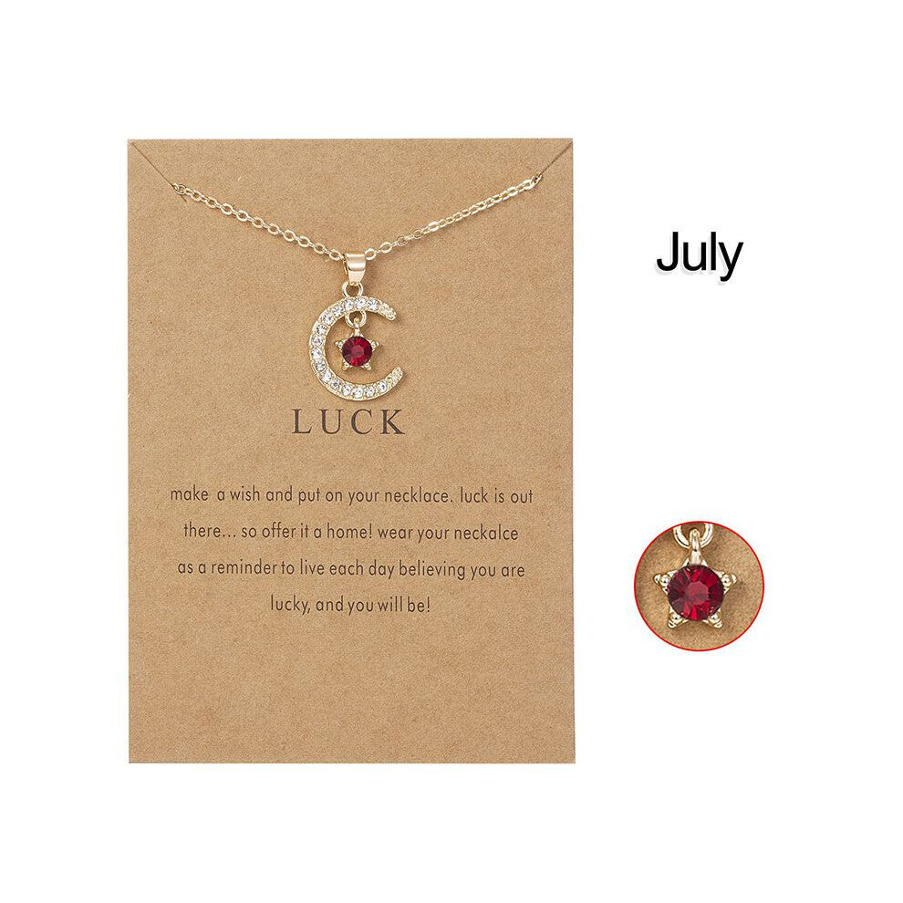 (July) Cubic Gold 18k Zirconia Birthstone Moon Pendant Necklace Women For Accessories