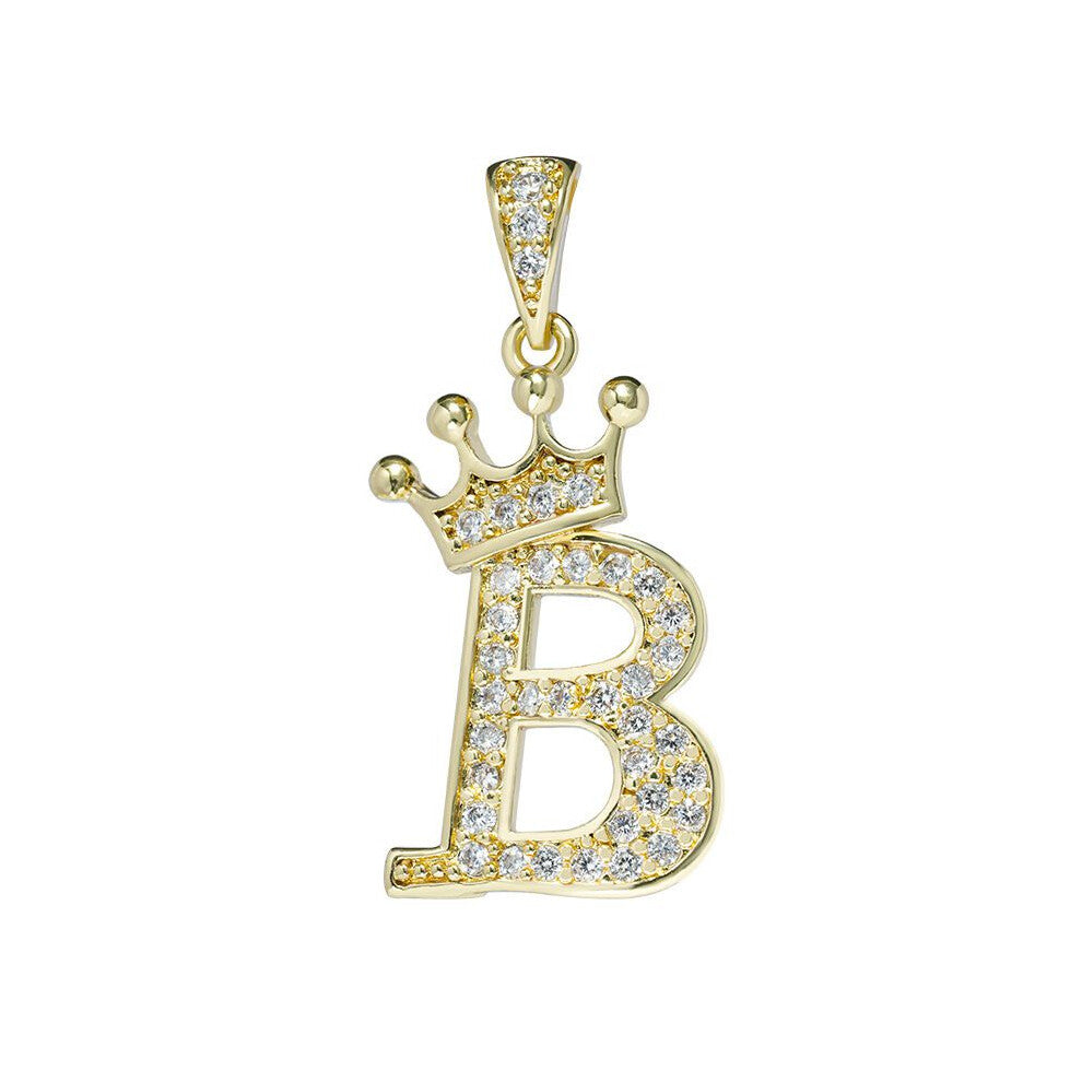 (B) Crown Alphabet Az Initials Letter Pendant Necklace Gold Jewelry Chain Gift