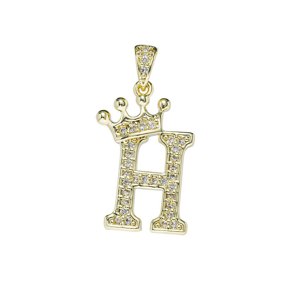 (H) Crown Alphabet Az Initials Letter Pendant Necklace Gold Jewelry Chain Gift