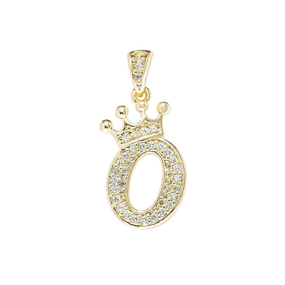 (O) Crown Alphabet Az Initials Letter Pendant Necklace Gold Jewelry Chain Gift