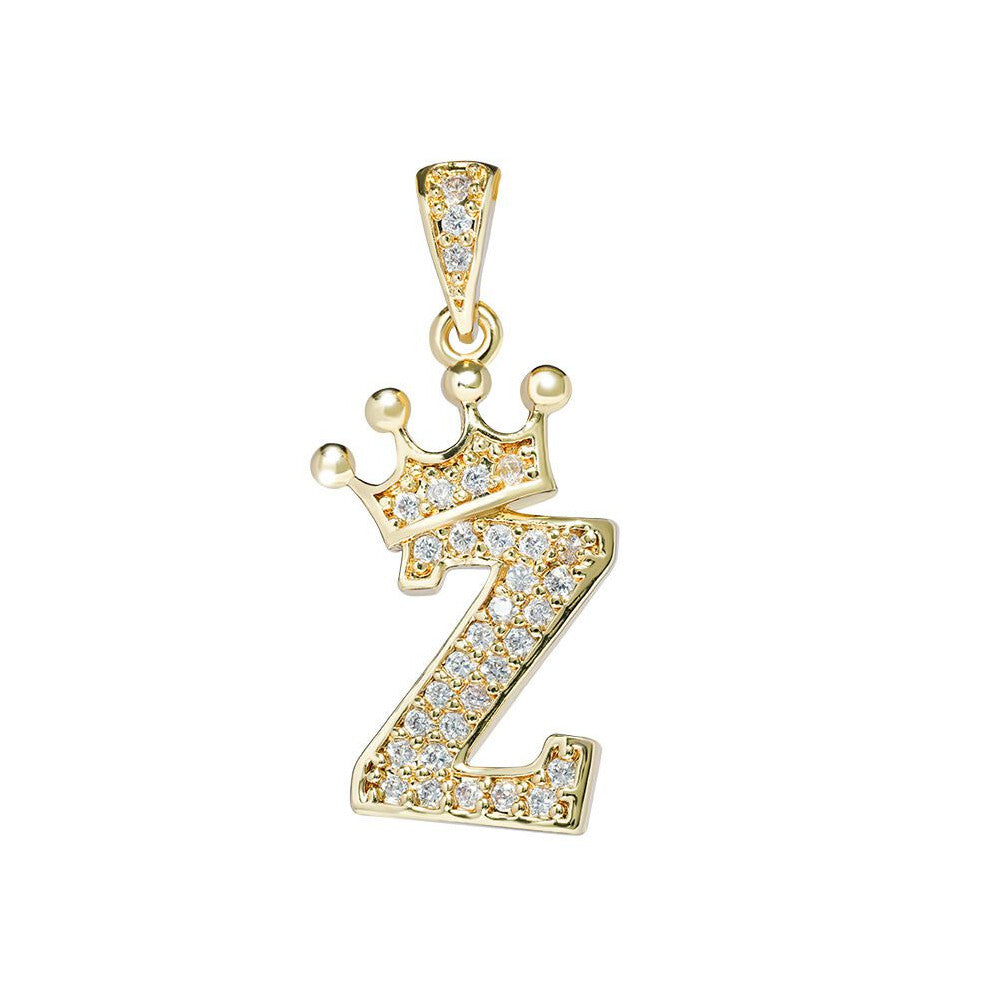 (Z) Crown Alphabet Az Initials Letter Pendant Necklace Gold Jewelry Chain Gift