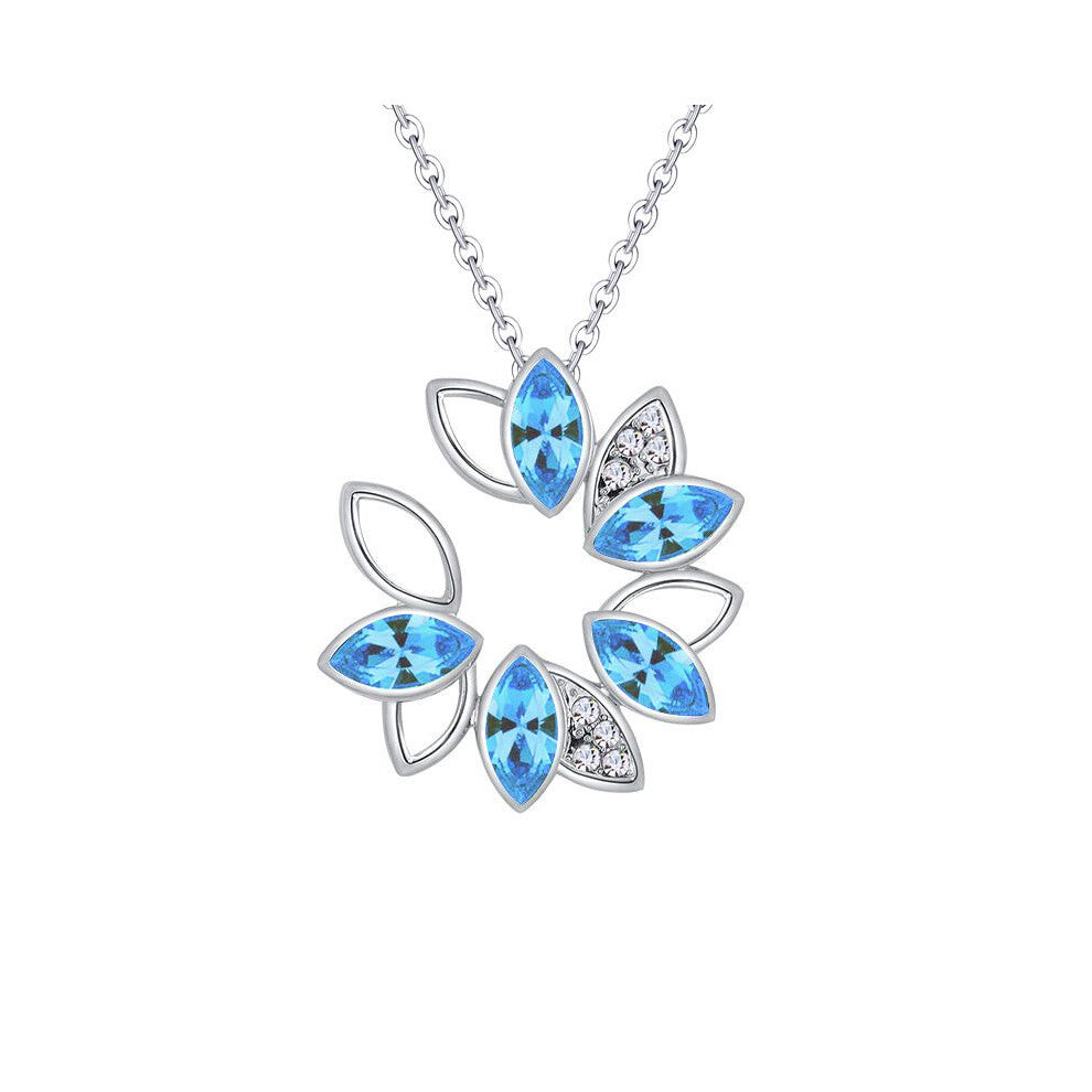 (Sea Blue) Wreath Fashion Ladies Rhinestone Necklace Love Pendant Gifts For Jewelry Women
