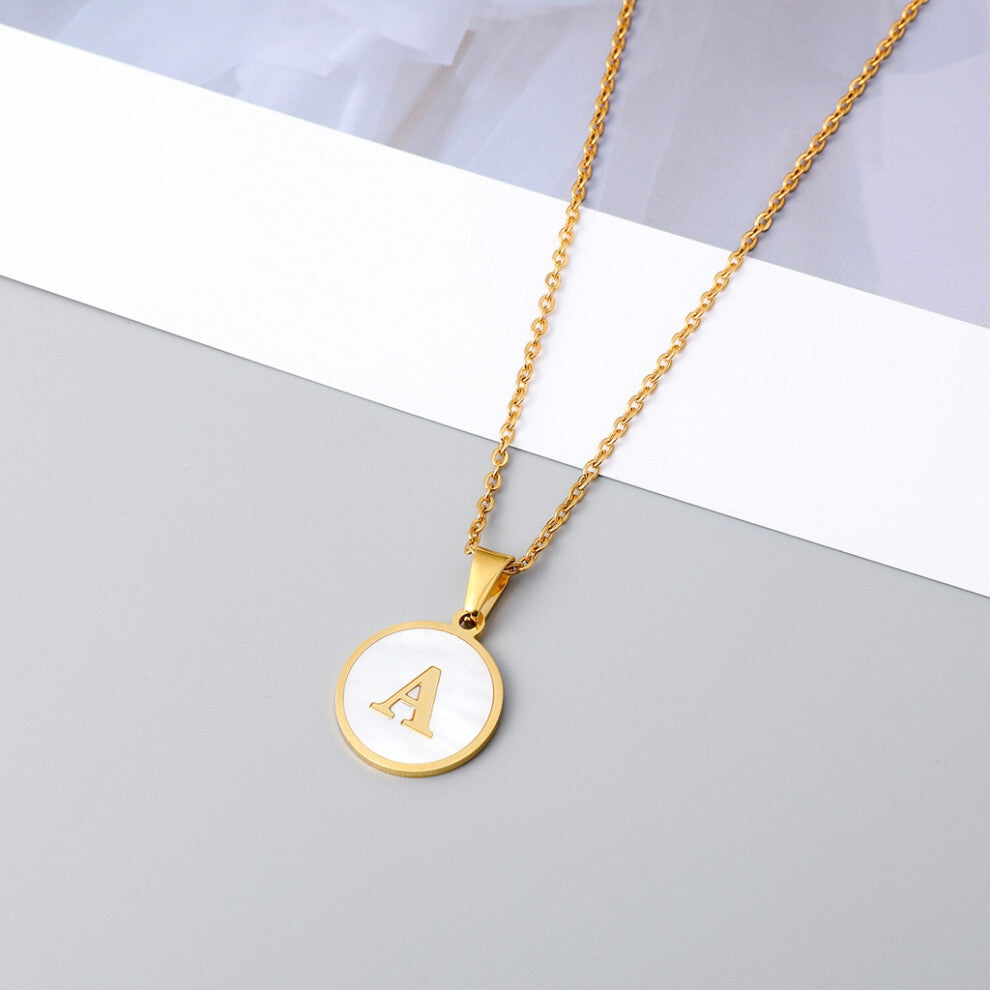 (StyleA) European Crossborder And American Ins Style Stainless Steel Shell Letter Necklace Round Titanium Steel Pendant With En Necklace