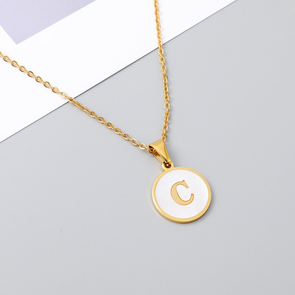 (StyleC) European Crossborder And American Ins Style Stainless Steel Shell Letter Necklace Round Titanium Steel Pendant With En Necklace