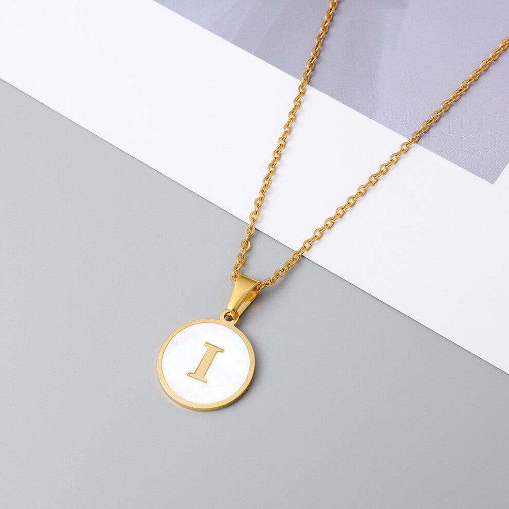 (StyleI) European Crossborder And American Ins Style Stainless Steel Shell Letter Necklace Round Titanium Steel Pendant With En Necklace