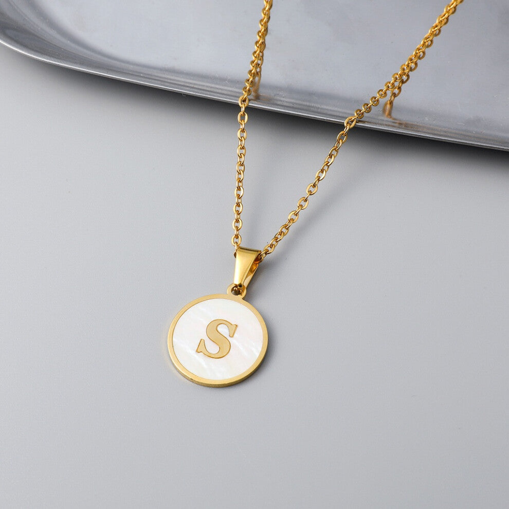 (StyleS) European Crossborder And American Ins Style Stainless Steel Shell Letter Necklace Round Titanium Steel Pendant With En Necklace