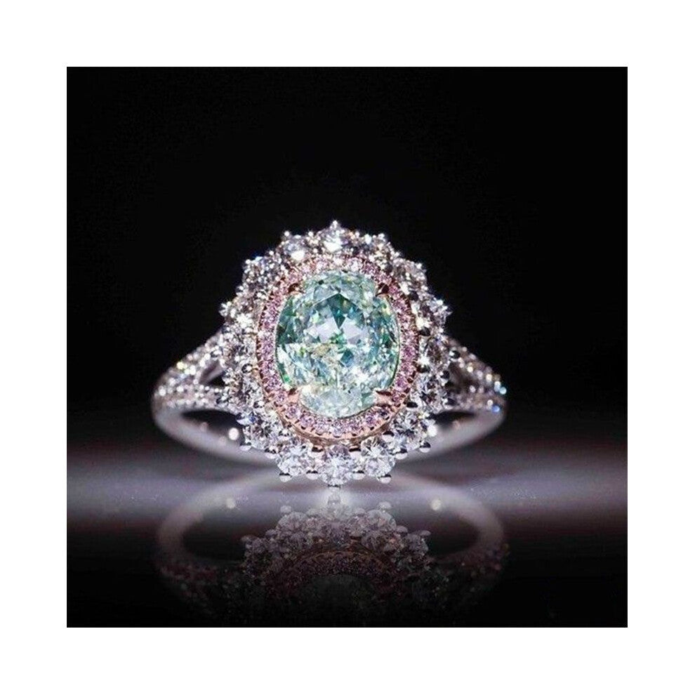 (10) Pink Crystal Female Rhinestone Ring Inlaid Green Topaz Ring Engagement Party