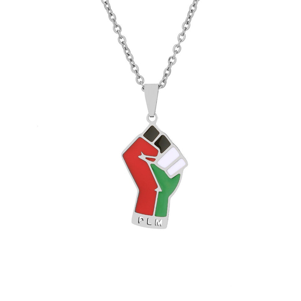 (Silver) Palestine Pendant Necklace Stainless Steel Ethnic Style Accessories Couple Gift