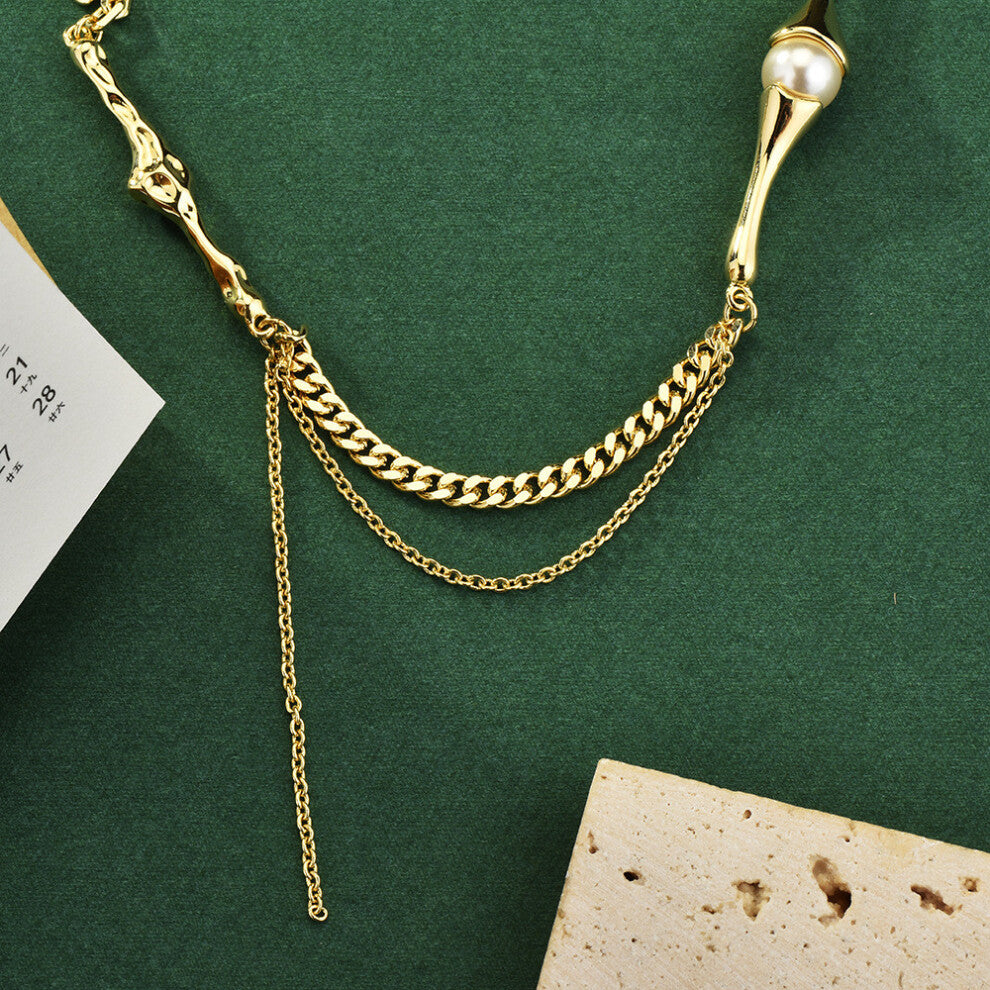 (Gold) Tassel Pearl Unique Necklace With Geometric Designs And Mixed Women Materials For