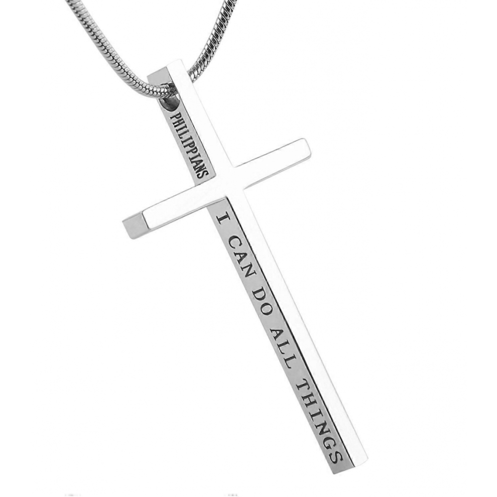 Philippians 4:13 Cross Necklace compatible with Men Inspirational Bible Verse Stainless Steel Cross Necklace Pendant Amulet Jewellery Gift s