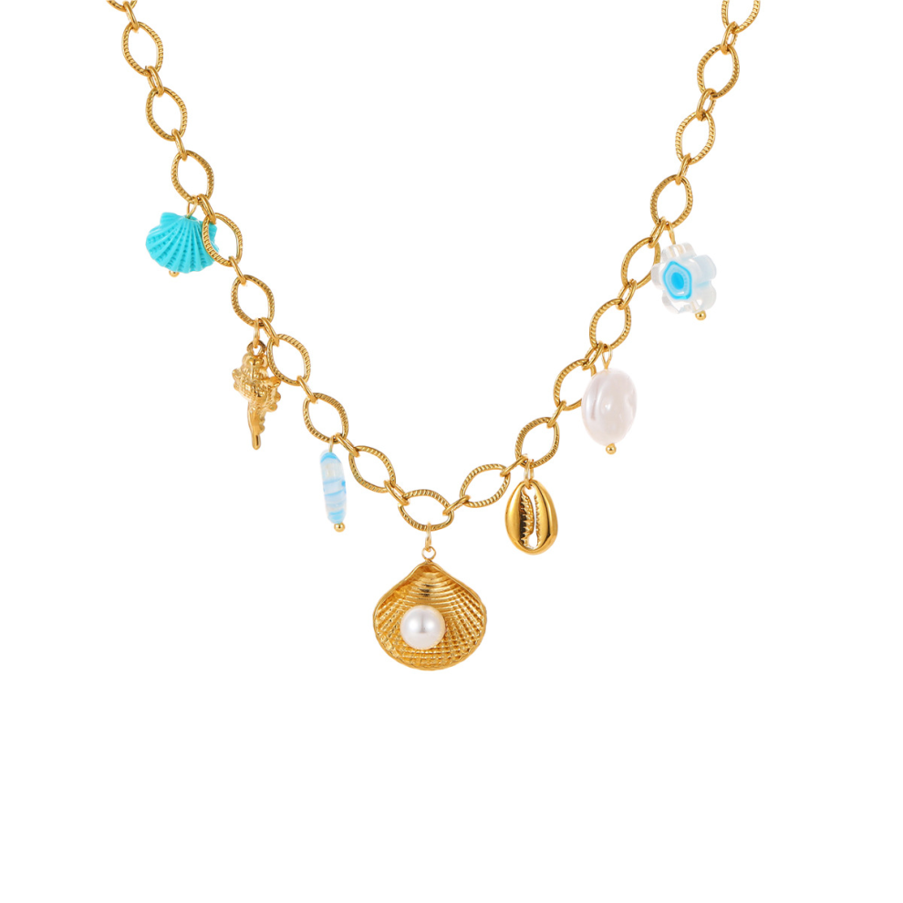 Gold Charm Necklace Compatible with Women White Pearl Choker Necklace Pendant Necklace Boho Charm Necklace Beach Necklace Jewelry Compatible