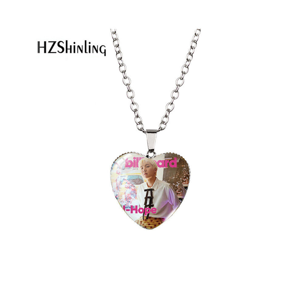 (XXXL106) Heartshaped Beautiful Bts Necklace With Gemstone Accents For Fans Of Kpop Jewelry