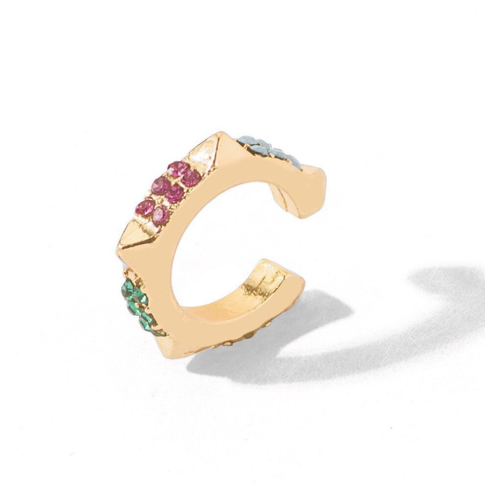 (Gold) Geometric Elegant Alloy Ear Cuffs With Colorful Rhinestones Women For Trendy