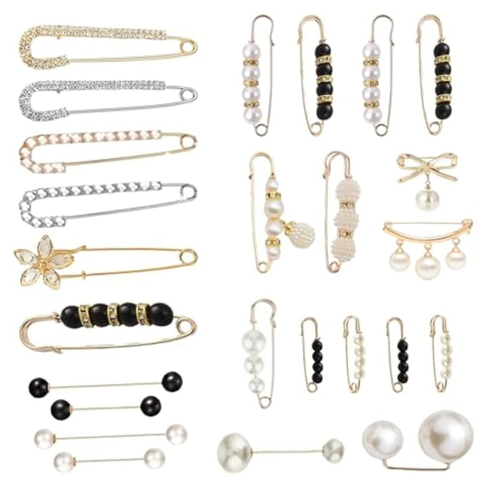 25PC Pearl Brooch Pins,Brooch Pins for Women Clothing Sweater Shawl Clips Cardigan Pin Dress Skirt