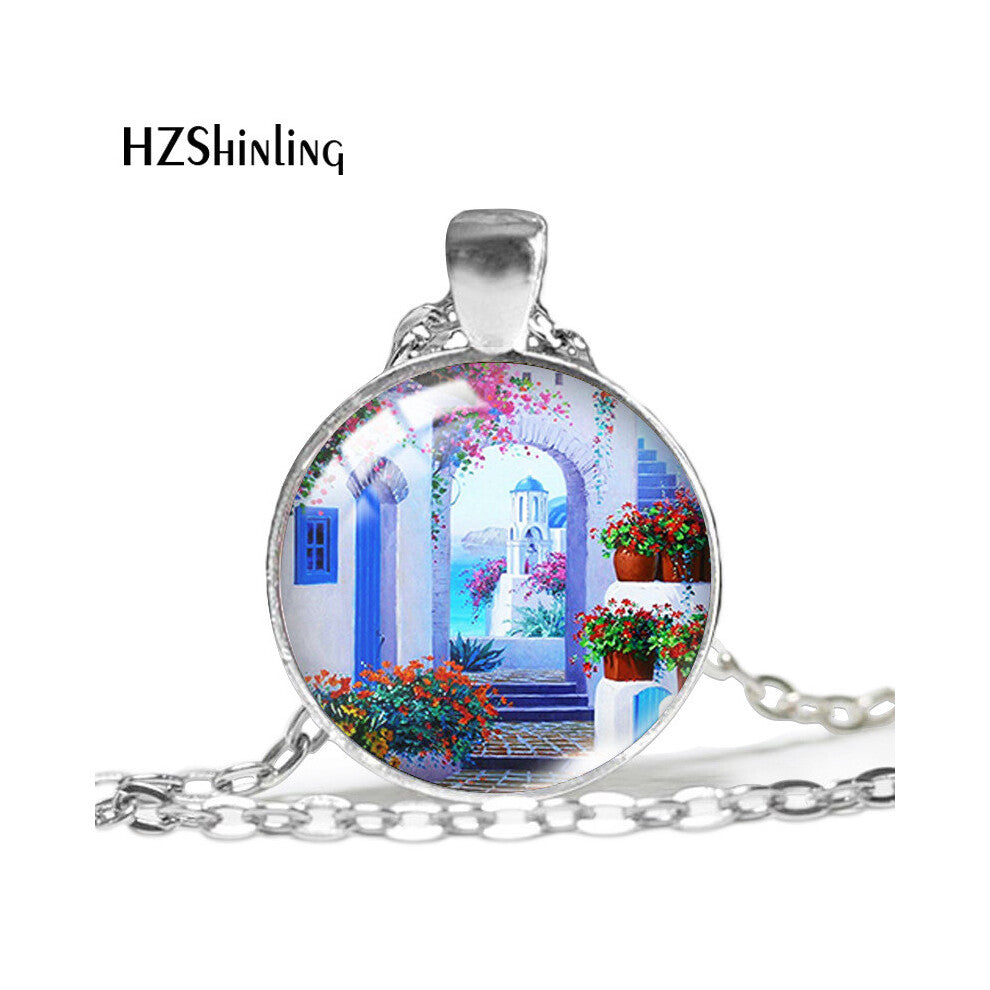 (YXL17) Silver Stylish Chain Necklace With Unique Eiffel Tower And Seaside Palm Pendant Tree