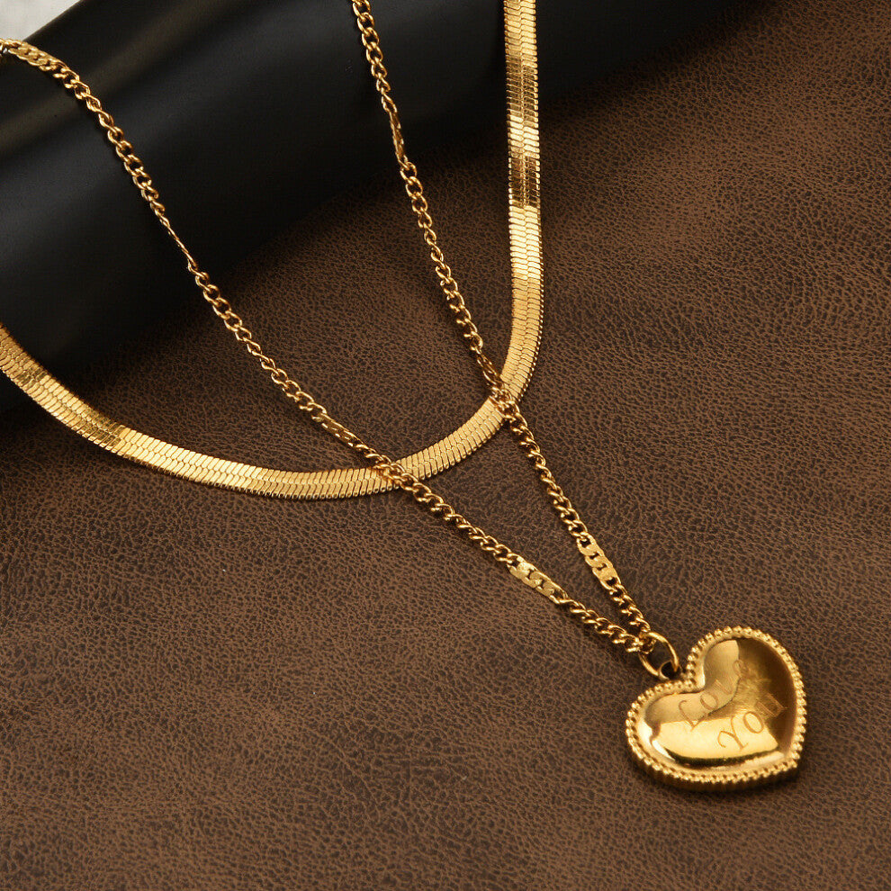 (Gold Heart Necklace) Shaped Beautiful Heart Titanium Steel Necklace For Trendy Women With Adjustable Length Options
