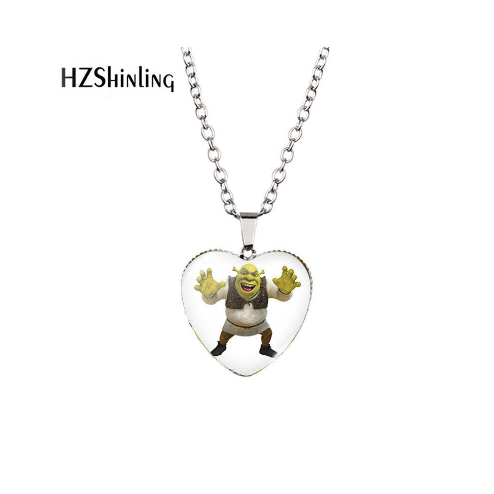 (XXXL111) Charming Shaped Heart Shrek Time Gemstone Pendant Necklace For Unique Style With Colorful Variants