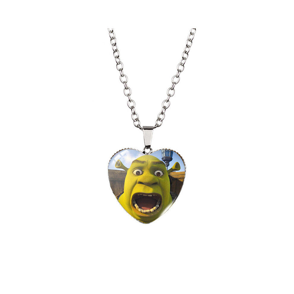 (XXXL1110) Charming Shaped Heart Shrek Time Gemstone Pendant Necklace For Unique Style With Colorful Variants