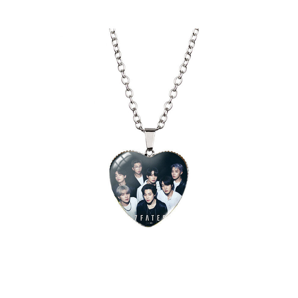 (XXXL568) Shaped Bts Heart Jewelry Necklace Featuring Beautiful Gemstone Inlaid Design Fans For