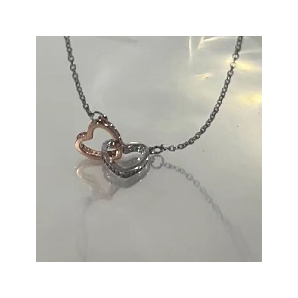 Gold Fashionable Rose Double Heart Pendant Necklace Perfect Sweet For Women