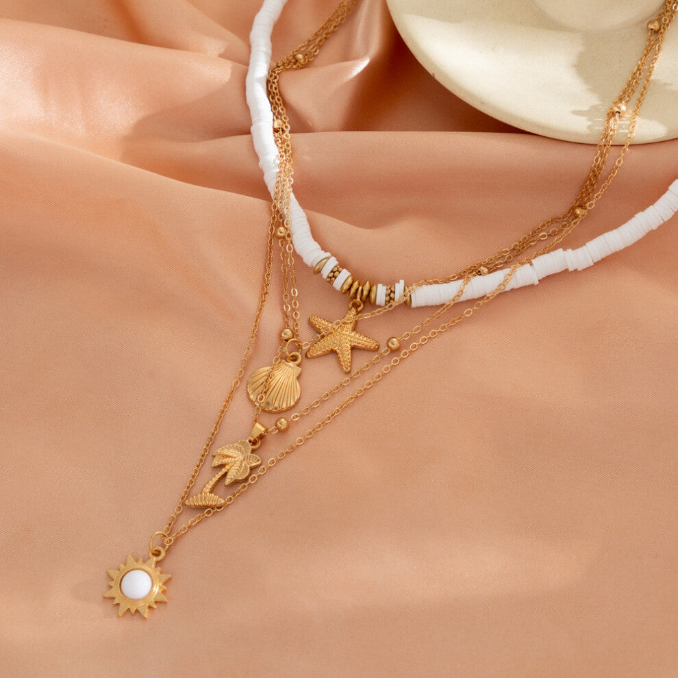 (Sun Tree Shell Necklace) Alloy Versatile And Soft Clay Necklace Featuring Exotic Shells Perfect For Summer Outfits