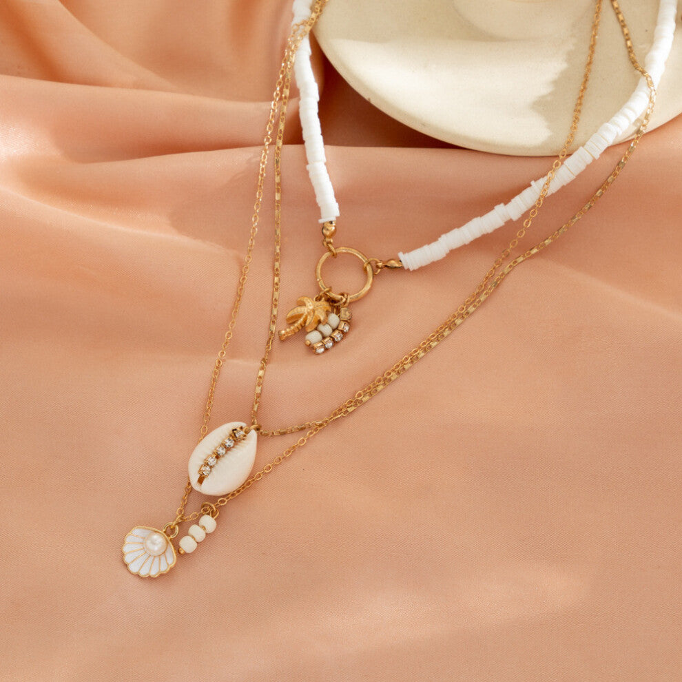 (Tree Shell Necklace) Alloy Versatile And Soft Clay Necklace Featuring Exotic Shells Perfect For Summer Outfits