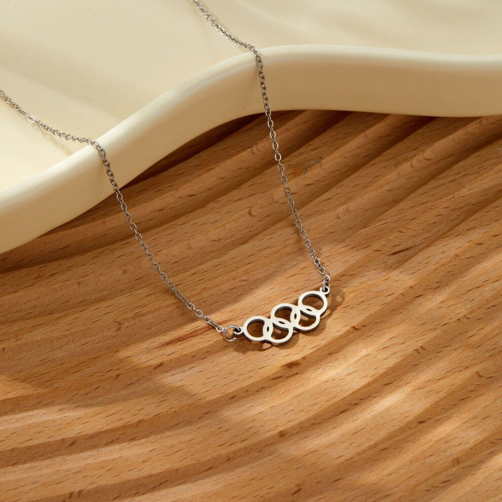 (18K Silver) Fashionable 18k Gold And Silver Titanium Steel Five Ring Pendant Necklace For Wear Everyday Chic