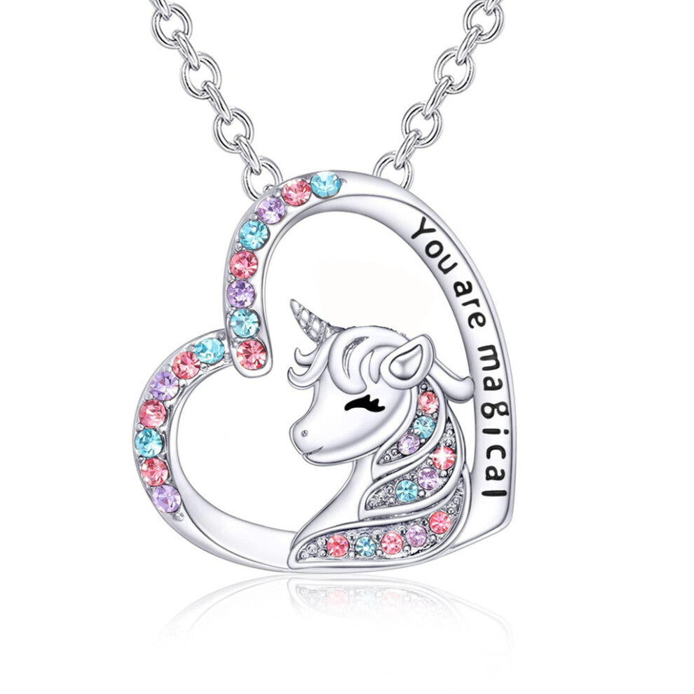 (Silver Necklace) And Sweet Playful Unicorn Pendant Necklace And Earring Set For Ages All