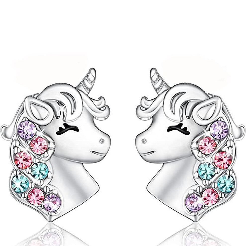 (Silver Earrings) And Sweet Playful Unicorn Pendant Necklace And Earring Set For Ages All