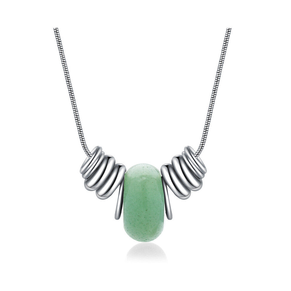 (Green Onyx) Elegant Crystal Natural Necklace For Women With Geometric Design And Titanium Charm Steel
