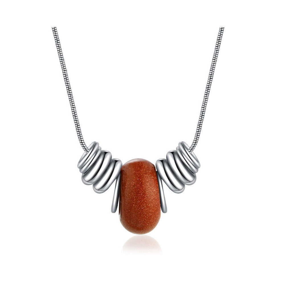 (Sunstone) Elegant Crystal Natural Necklace For Women With Geometric Design And Titanium Charm Steel