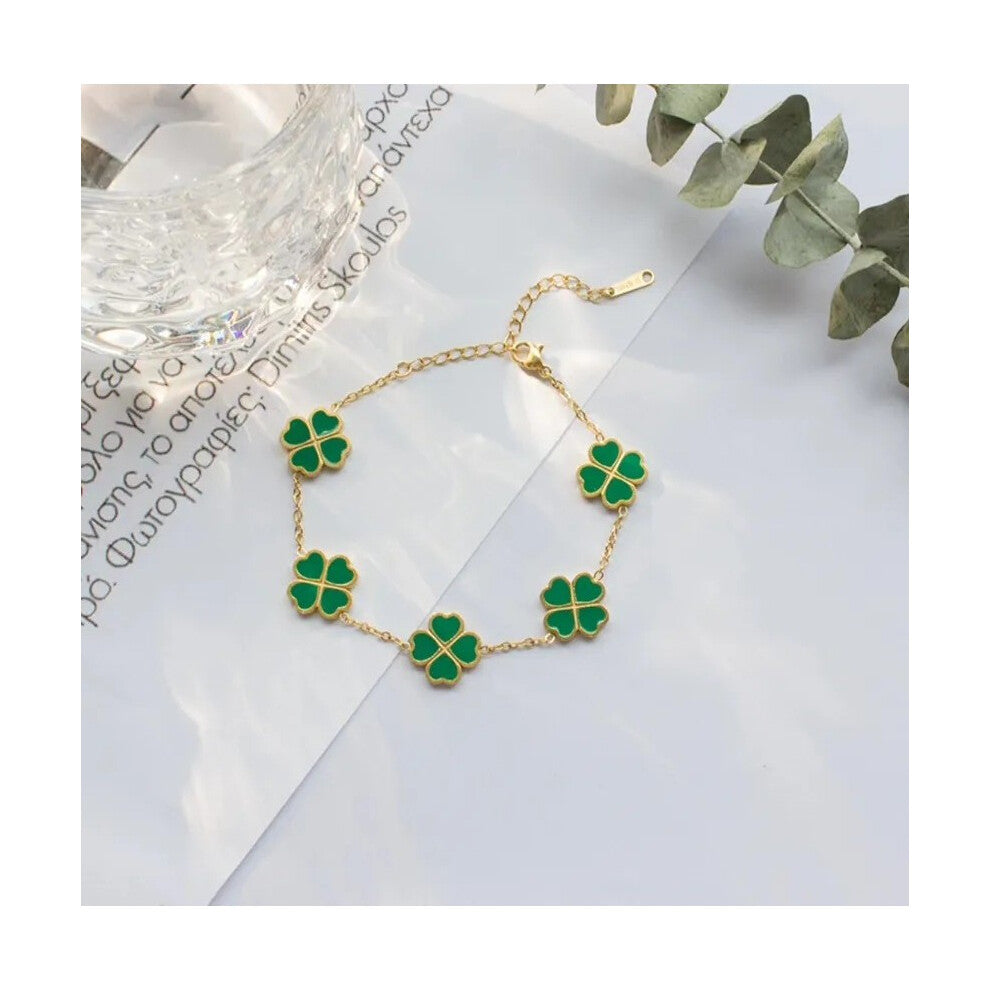 (Clover Bracelet) Lucky Four Leaf Clover Bracelet And Heart Pendant Necklace In Design Elegant Alloy