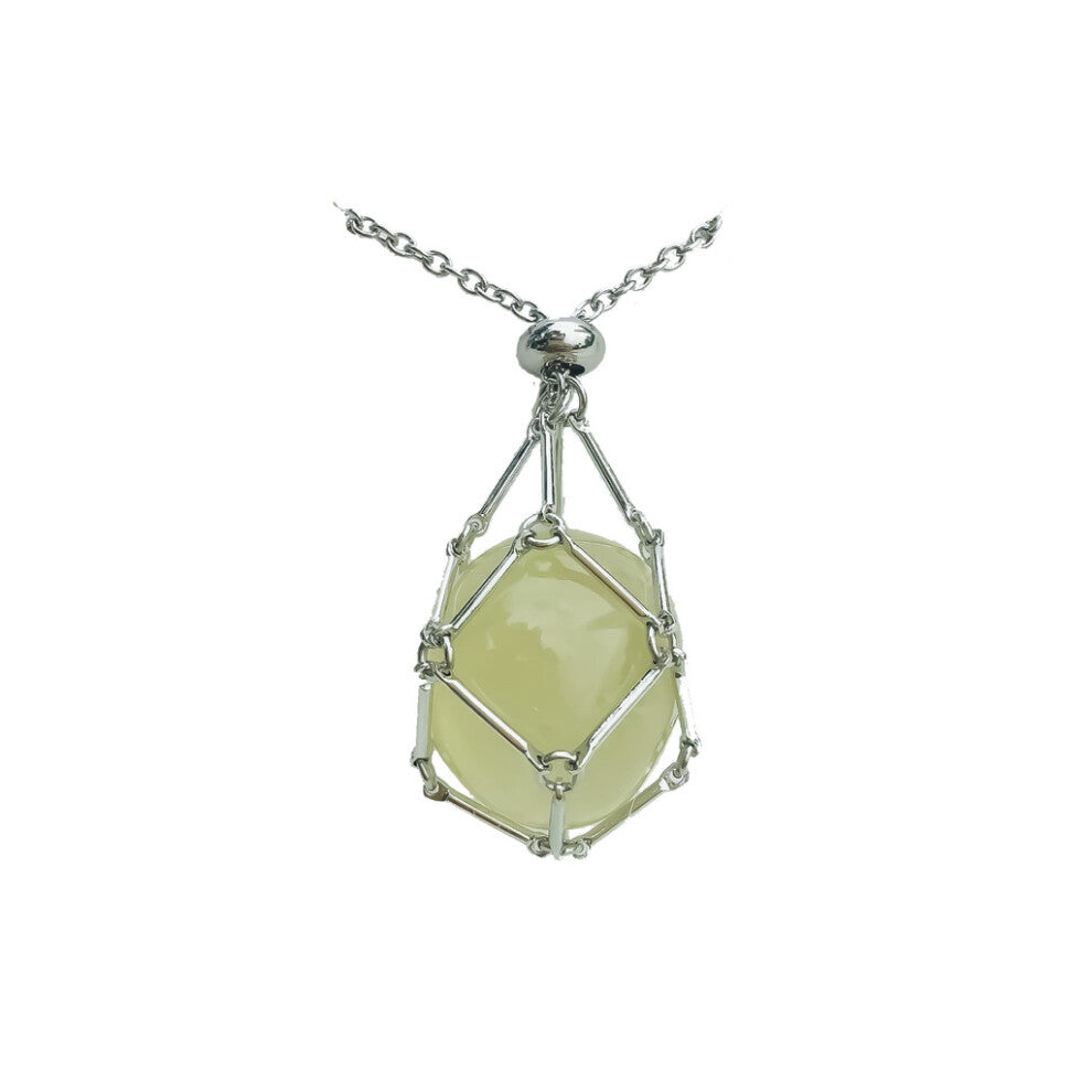 (Silver Yellow Crystal) Metal Woven Stylish Bamboo Pendant Necklace Featuring Natural Crystals In Assorted Colors