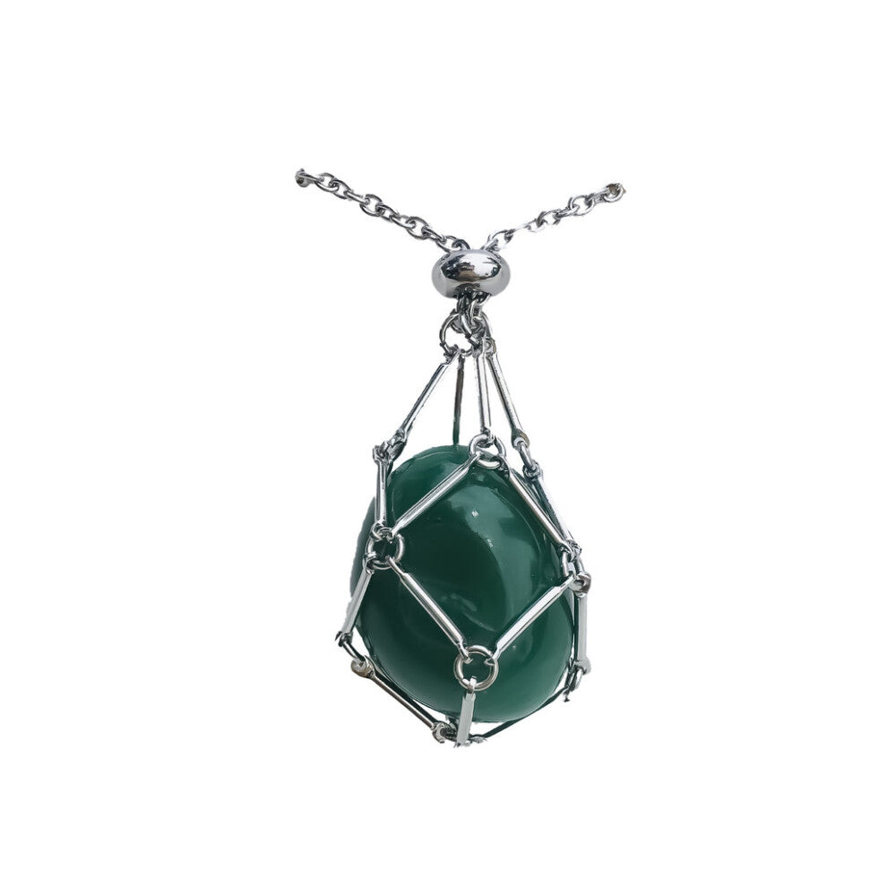(Silver Green Stone) Metal Woven Stylish Bamboo Pendant Necklace Featuring Natural Crystals In Assorted Colors
