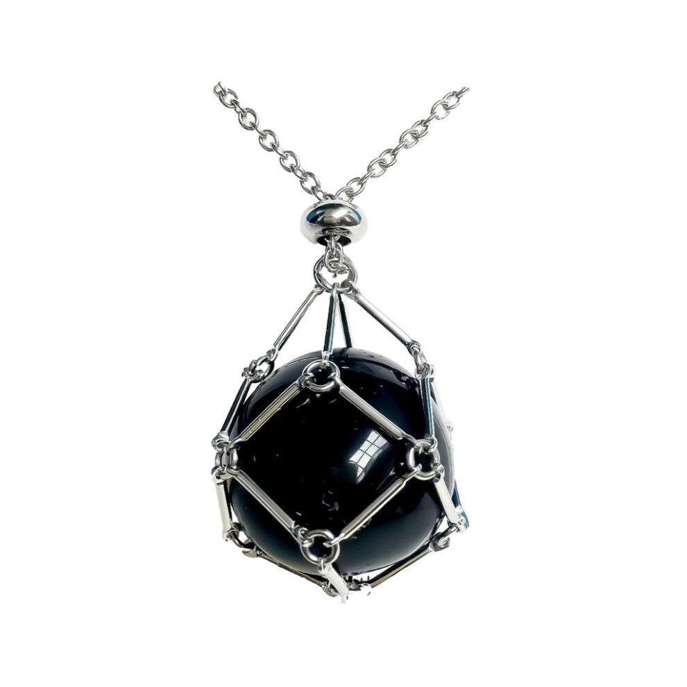 (Silver Obsidian) Metal Woven Stylish Bamboo Pendant Necklace Featuring Natural Crystals In Assorted Colors