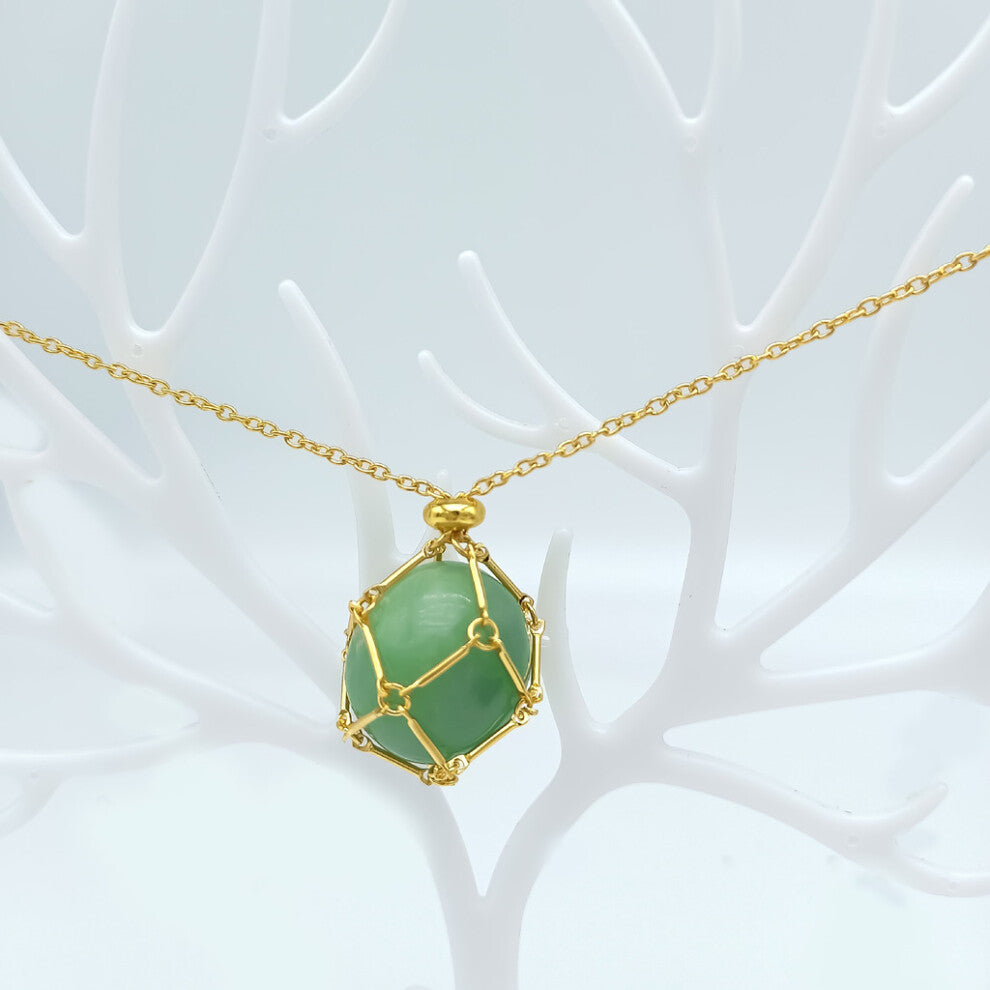 (Gold Green Stone) Metal Woven Stylish Bamboo Pendant Necklace Featuring Natural Crystals In Assorted Colors