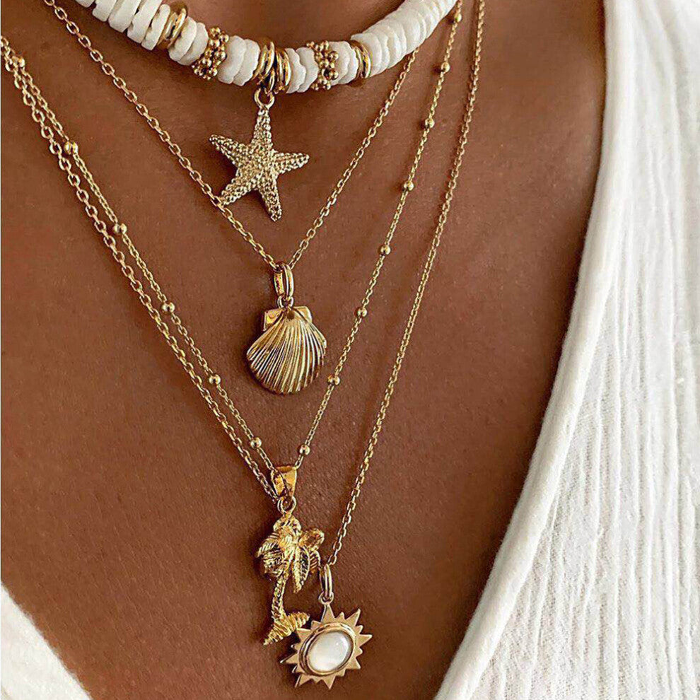 (Starfish Shell Necklace) Shell And Beautiful Starfish Necklace Alloy Pendant With Design Inspired Nature