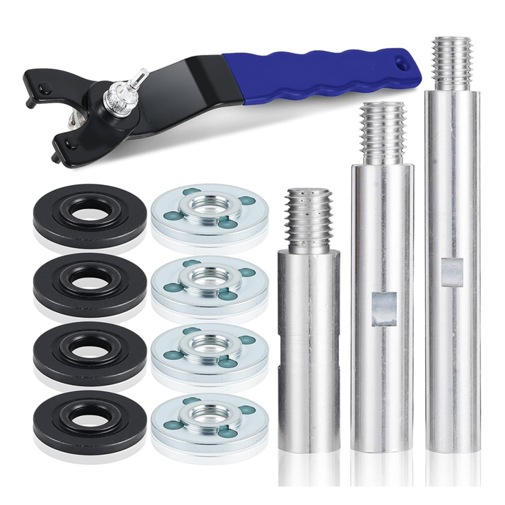 3PCS 5-8inch -11 Angle Grinder Extension Shaft Connecting Rod,4 Sets of Flange Lock Nut for Car Polisher Airway