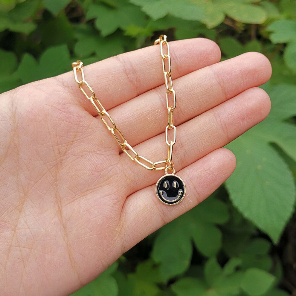 (Small Black) Smiley Alloy Unique Face Pendant Necklace In Vibrant Colors For Chic Wear Everyday